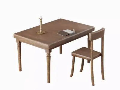 Old Table Set 01 Low-poly 3D model