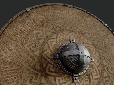 Slavic round leather shield- pagan symbol Low-poly 3D model