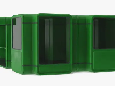 Urban Service Booth with Side Awning Green 3D model
