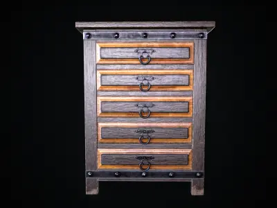 Old Wooden Dresser 01 Low-poly 3D model