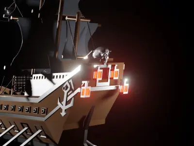 black ship with full detail model Low-poly 3D model
