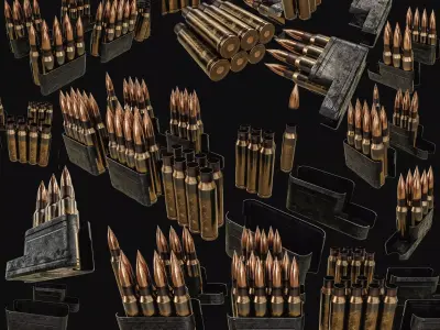 Rifle Mag and Ammo Pack PBR Low-poly 3D model