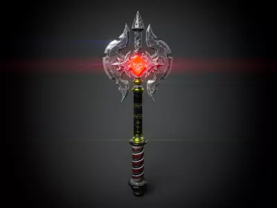 Fantasy Battle Axe with Glowing Gem game Ready PBR Weapon 3D model
