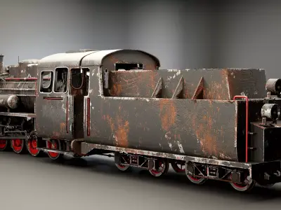 Narrow-gauge Rusted Old Black Steam Locomotive 3D model