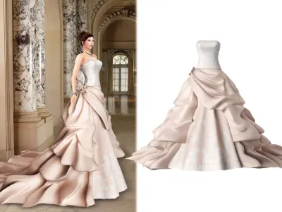 Ball-Gown Sweetheart Court Train Dress Low-poly 3D model