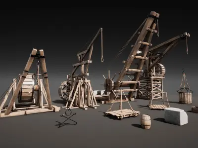 Medieval Modular Cranes Pack Low-poly 3D model