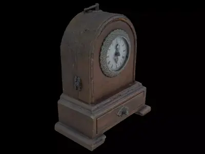 Antique wooden clock with drawer 3D model