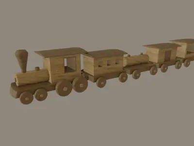 Wooden Toy Train 3D model 2