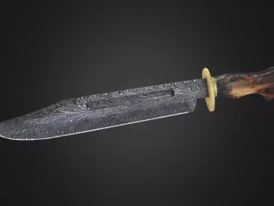 Bowie Knife damascus steel Low-poly 3D model