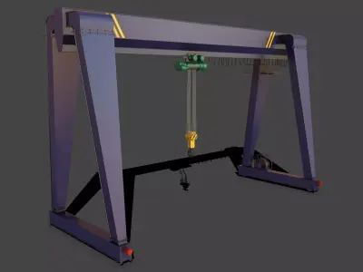PBR Single Girder Gantry Crane V2 - Blue Dark Low-poly 3D model