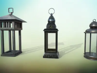 Metal lantern in vintage and modern style Low-poly 3D model