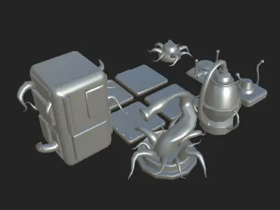 Sci Fi props for game NO texture no UVW mapping Low-poly 3D model