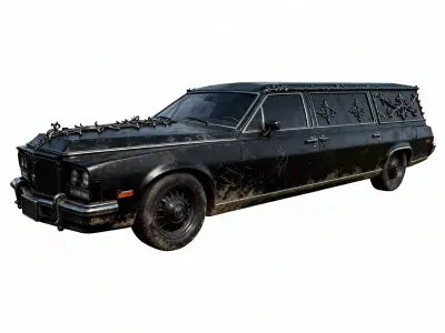 Gothic Coffin Hearse 3D Model Low-poly 3D model