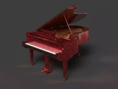 Chinese red grand piano  Low-poly 3D model