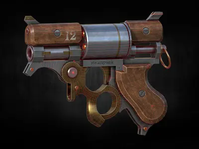 Steampunk revolver  low poly game ready gun model Low-poly 3D model