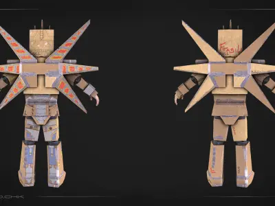 Cardboard Robot Low-poly 3D model