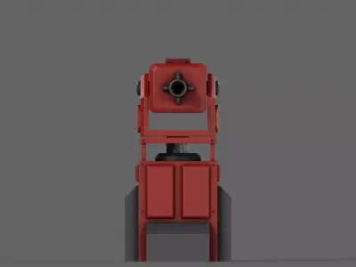 PBR Turret Gun 01 Red Low-poly 3D model