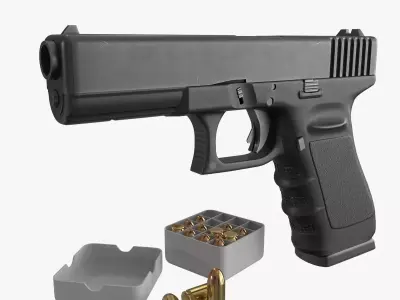 Police Tactical Pistol with Bullet Low-poly 3D model