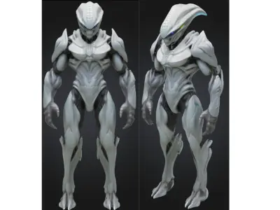 White Armored Alien Soldier Sci Fi Low-poly 3D model