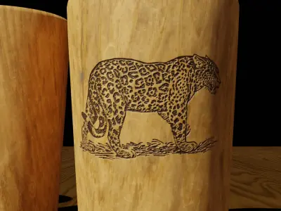 Wooden Cups for Animals Low-poly 3D model