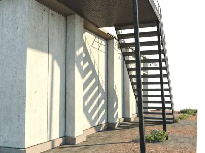 Helipad building with stairs and ladder Low-poly 3D model