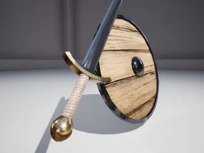 Medieval Sword and Shield Low-poly 3D model