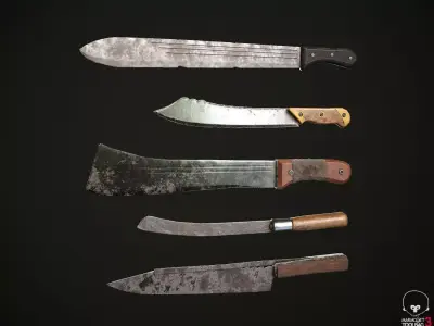 Machetes Set axe Low-poly 3D model