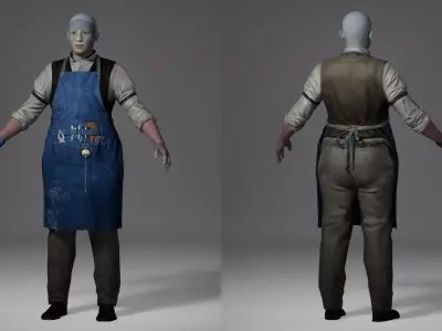 Vintage Craftsman Apron Outfit - Blacksmith Artisan Uniform Low-poly 3D model