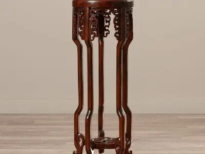 Round Pedestal Mahogany Plant Stand 3D model