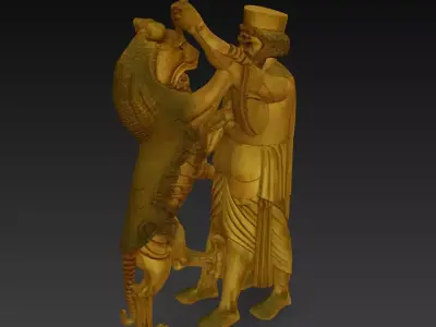 Ancient Persian Warrior and Lion - Mesopotamian Relief Sculpture 3D print model