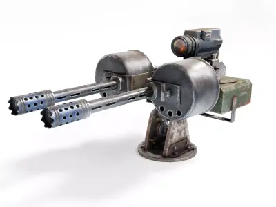 Shotgun double barrel turret post-apocalypse da1 Low-poly 3D model