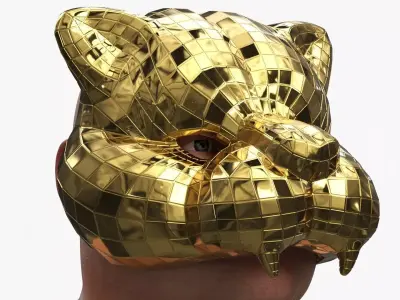 Tiger Face Mask Gold on Head 3D model