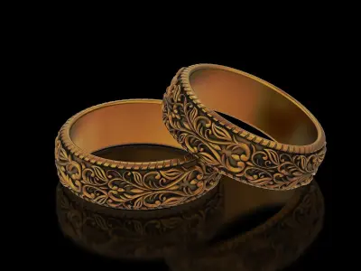 Men Antique floral carvings eternity band Ring v2 3D print model