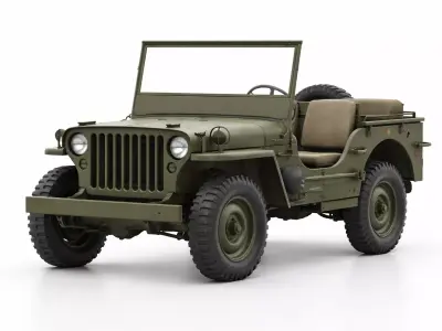 Willys MB Military Jeep Low Poly Classic Army Vehicle Low-poly 3D model