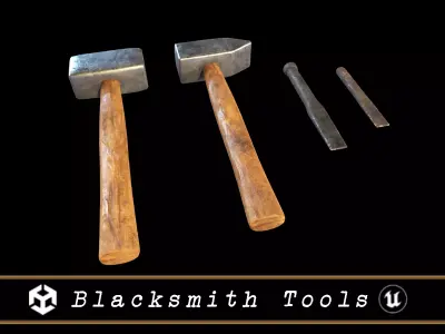 Medieval Blacksmith Tools Low-poly 3D model