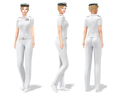 Women Summer White Navy Officer Military Uniform Outfit Low-poly 3D model