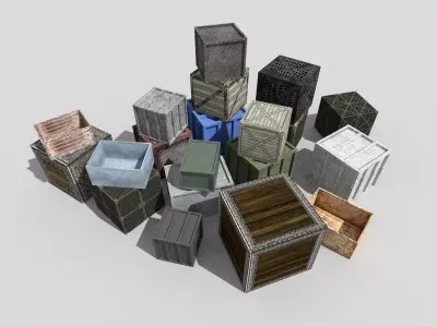 big low poly metal crates pack Low-poly 3D model