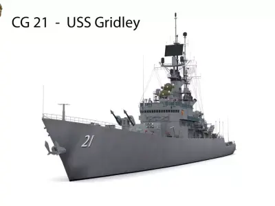 CG 21 - USS Gridley Low-poly 3D model