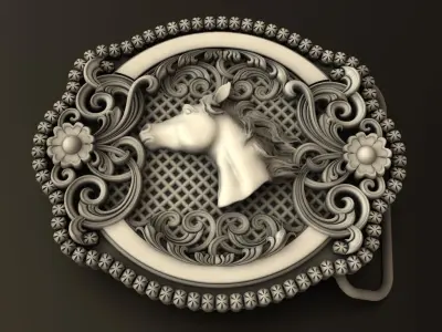 Gothic Horse Head Belt Buckle 3D print model