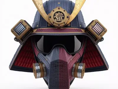 Cybernetic Samurai Helmet 3D Model Neo Feudal War Mask Low-poly 3D model