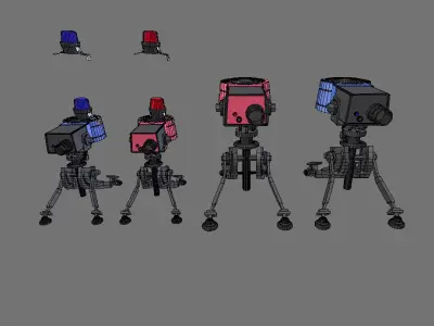 Turret Sentry and Mini- 4 models 2 Colors- Low-poly 3D model
