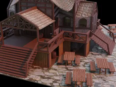 Medieval House Low-poly 3D model get