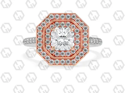 Ring 210 Radiant Shape Cathedral Double Halo pave set with Gems 3D print model