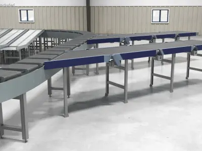 Parcel Sorting Conveyor System Curved 3D model