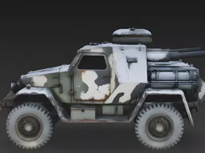 Realistic Abandoned Winter Armored Scout Car 3D Model Low-poly 3D model