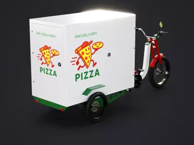 Electric Cargo Tricycle Delivery Bicycle - Pizza Delivery Low-poly 3D model