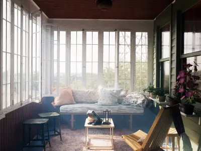 Cozy Enclosed Porch  Day and Evening Versions Free 3D model