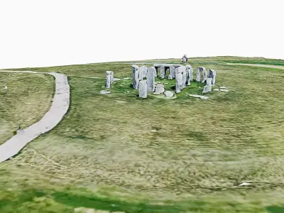 Stonehenge circular mound in middle of grassy field Low-poly 3D model