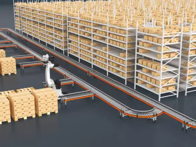 Intelligent automated logistics center warehouse 3D model