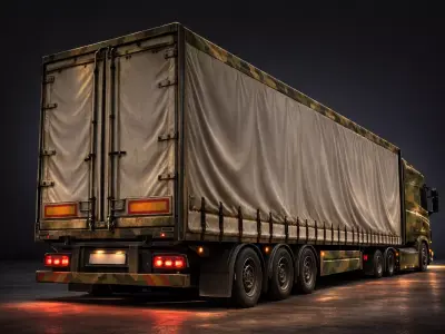 Realistic Heavy Truck with beige trailer Low-poly 3D model
